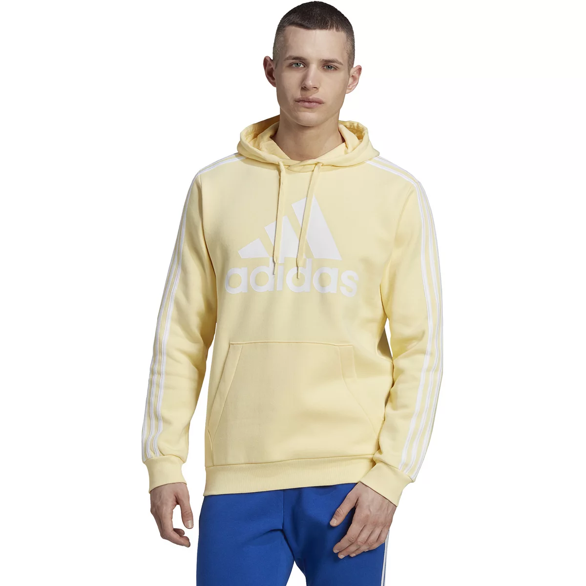 adidas Men’s Essentials Big Logo 3-Stripes Fleece Hoodie – Almost Yellow