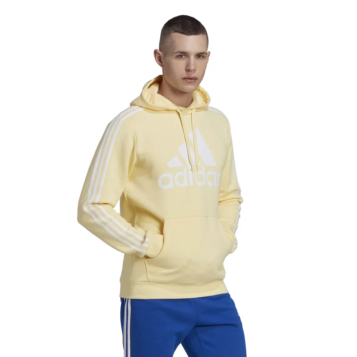 adidas Men’s Essentials Big Logo 3-Stripes Fleece Hoodie – Almost Yellow