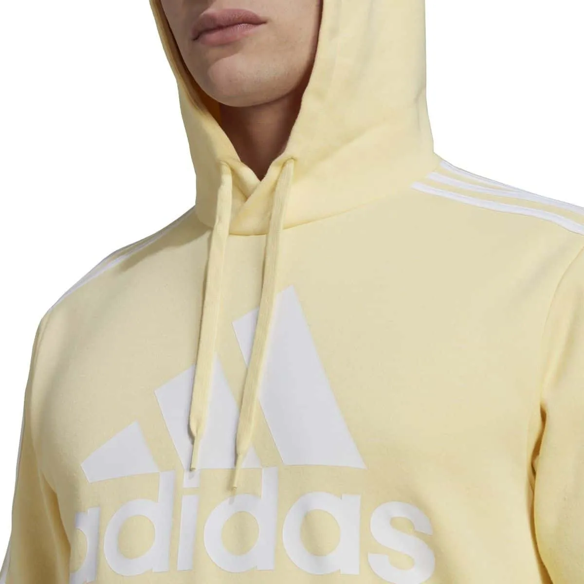 adidas Men’s Essentials Big Logo 3-Stripes Fleece Hoodie – Almost Yellow