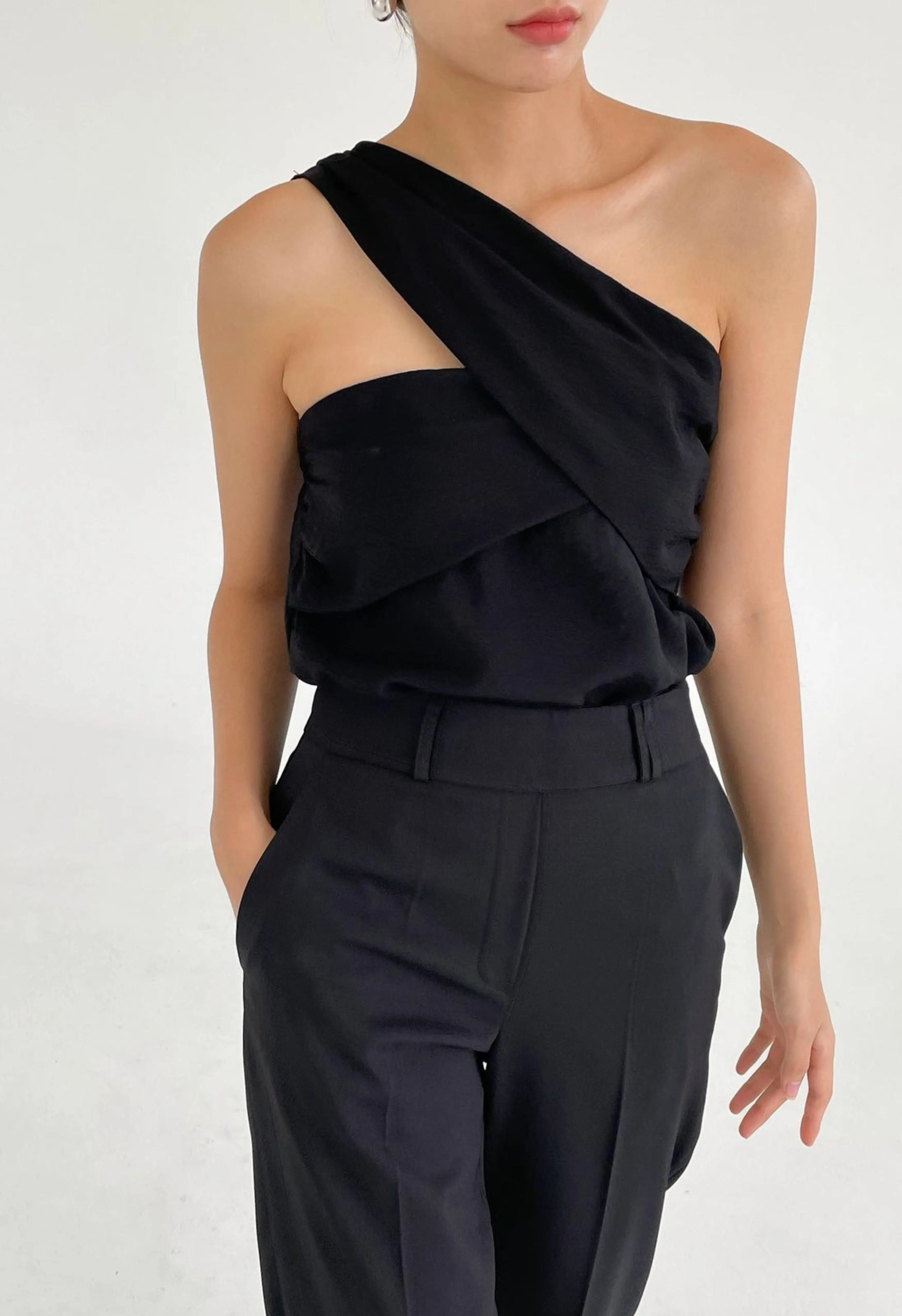 Alina One Shoulder Draped Top in Black