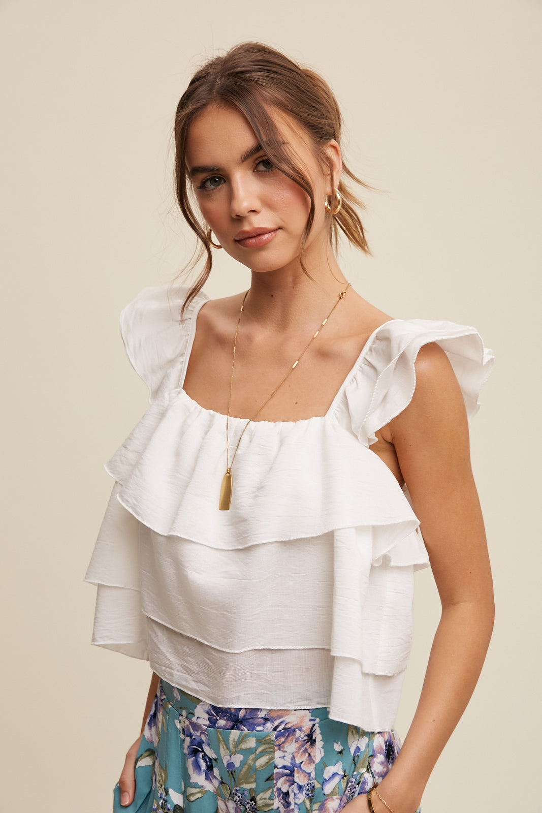 All Over Ruffle Square Neck Blouse Top