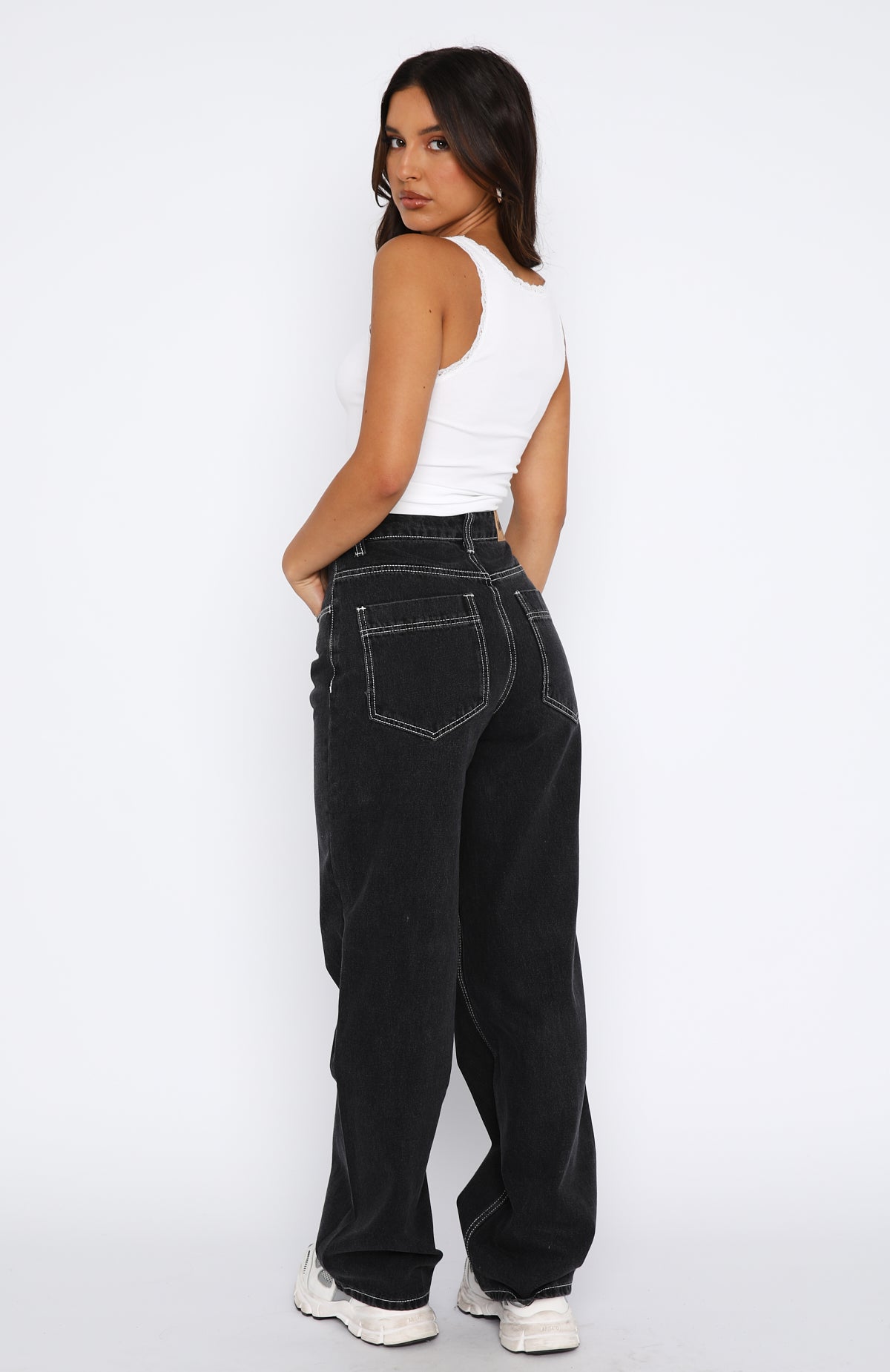 Always Be Friends Mid Rise Straight Leg Jeans Black Acid Wash