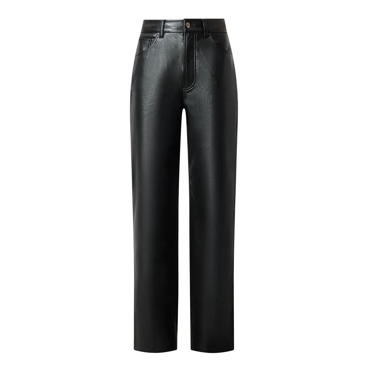 ANINE BING Roy Straight Leg Leather Trousers - Black