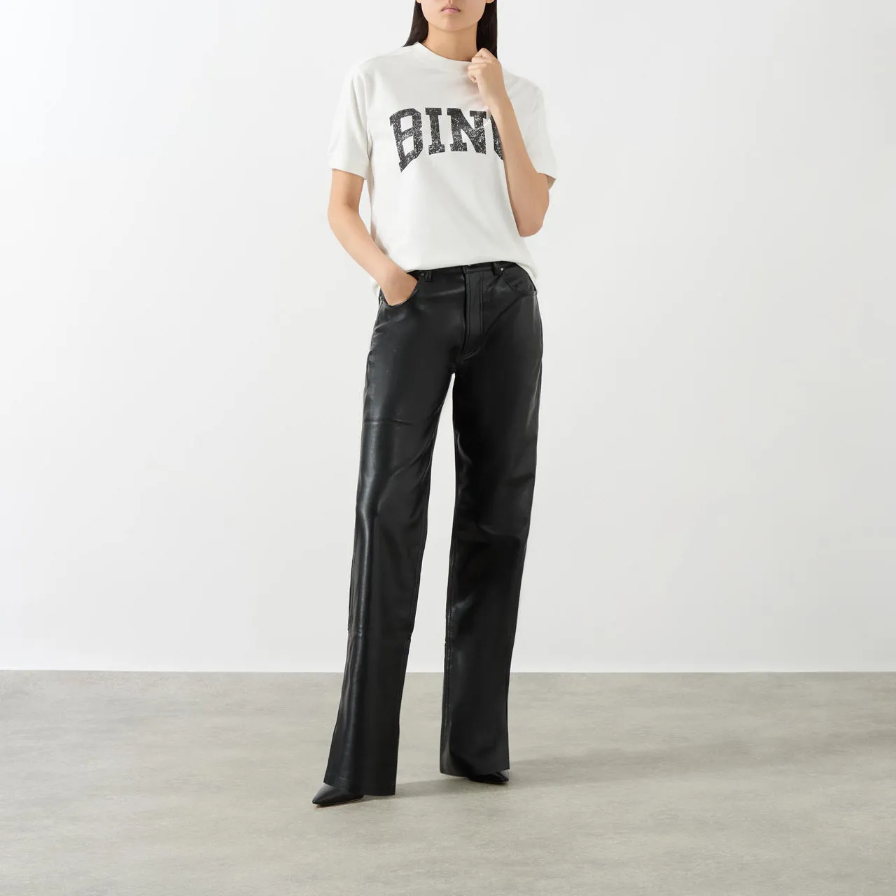 ANINE BING Roy Straight Leg Leather Trousers - Black