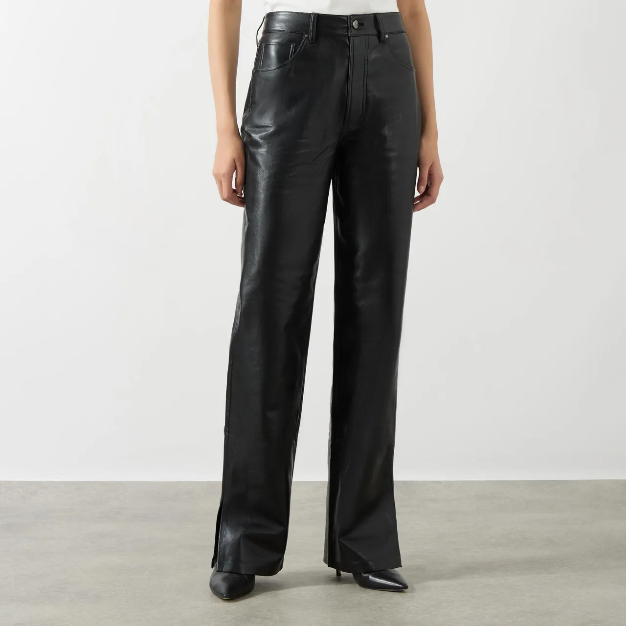 ANINE BING Roy Straight Leg Leather Trousers - Black