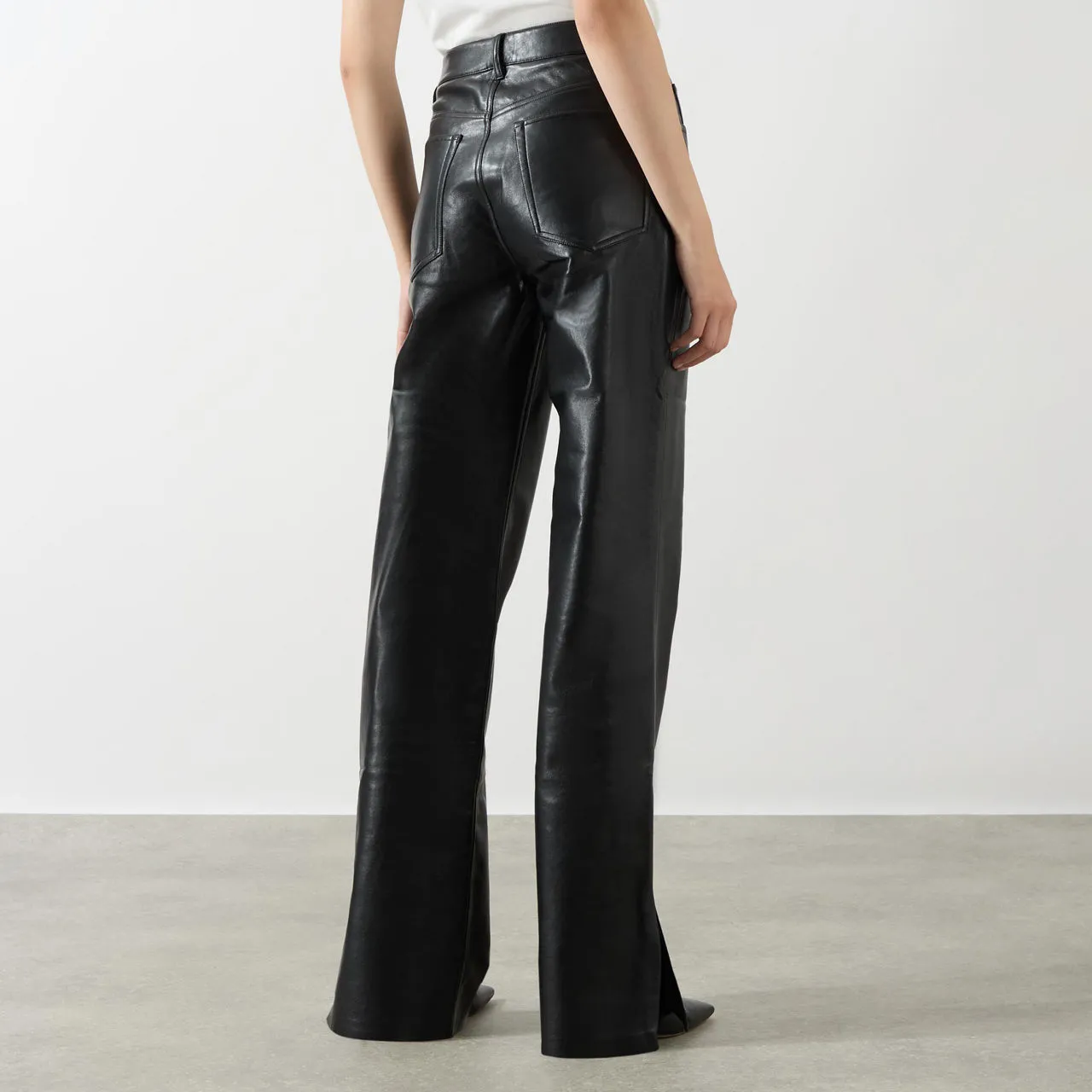 ANINE BING Roy Straight Leg Leather Trousers - Black