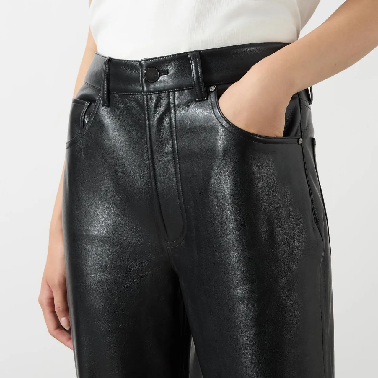 ANINE BING Roy Straight Leg Leather Trousers - Black