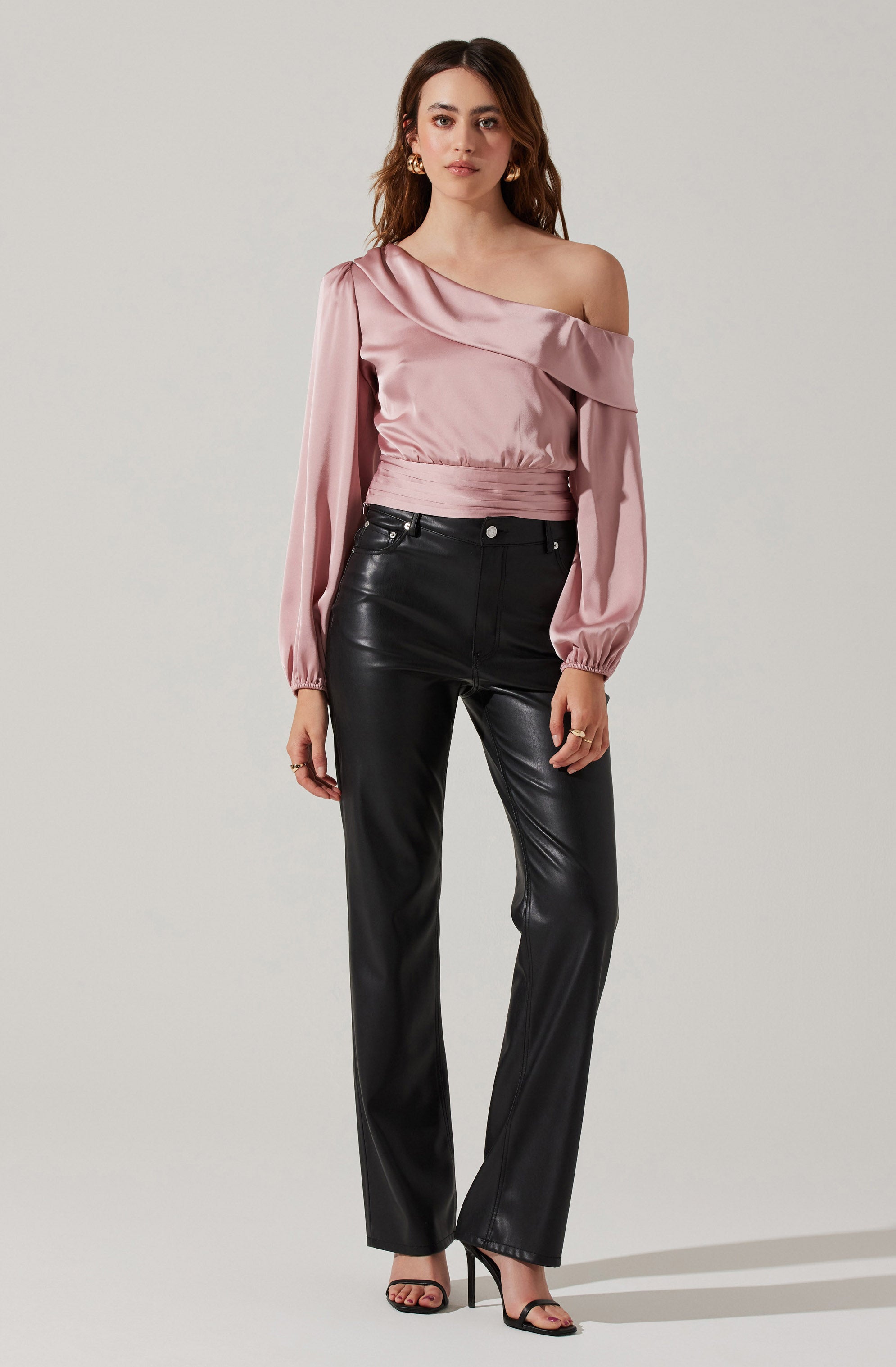 Asymmetrical Cinched Waist Long Sleeve Top