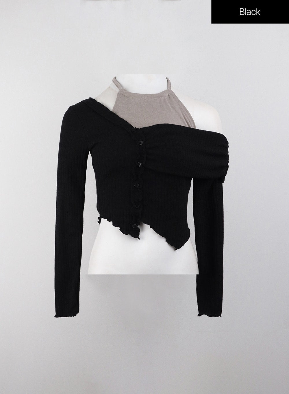 Asymmetrical One-Shoulder Solid Button Knitted Top CJ409