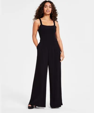 Bar III Petite Square-Neck Sleeveless Wide-Leg Jumpsuit