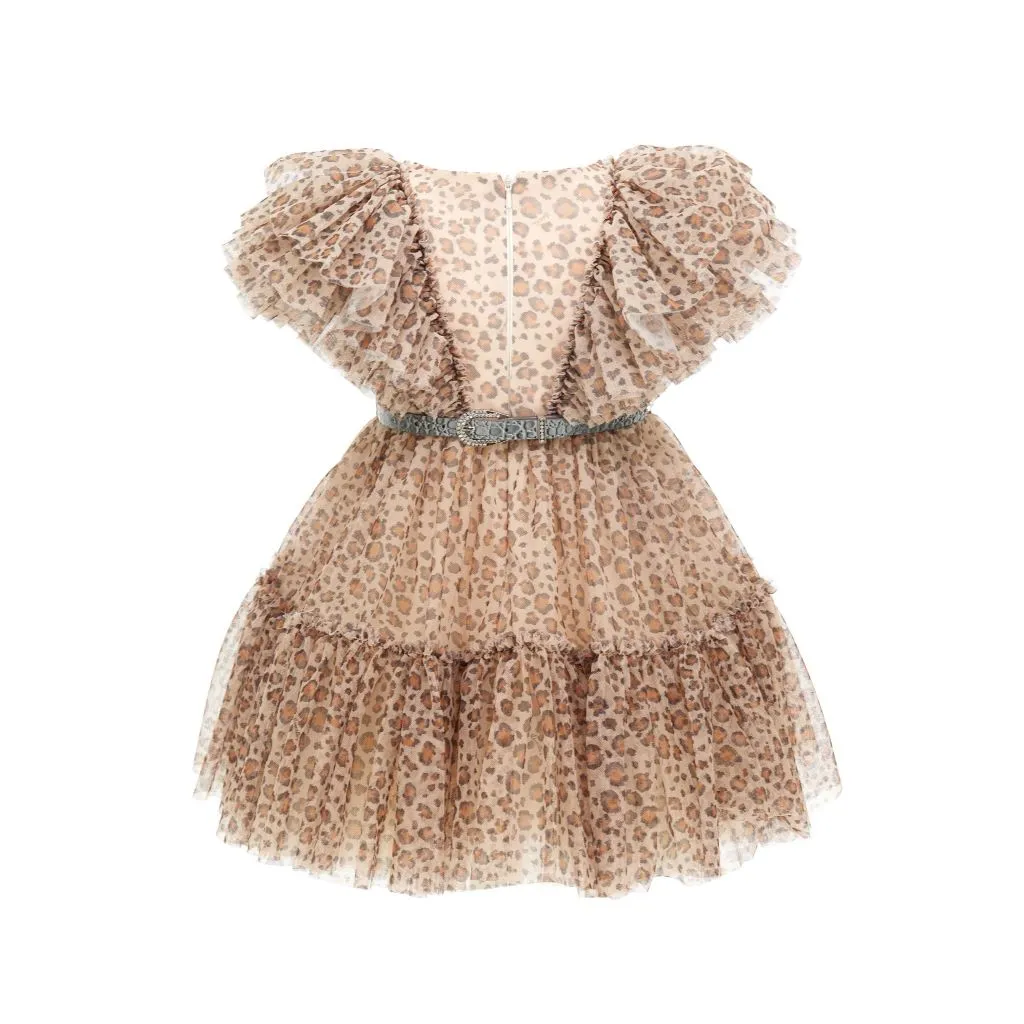 Beige Leopard Print Tulle Dress