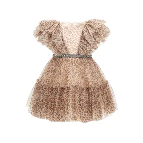 Beige Leopard Print Tulle Dress