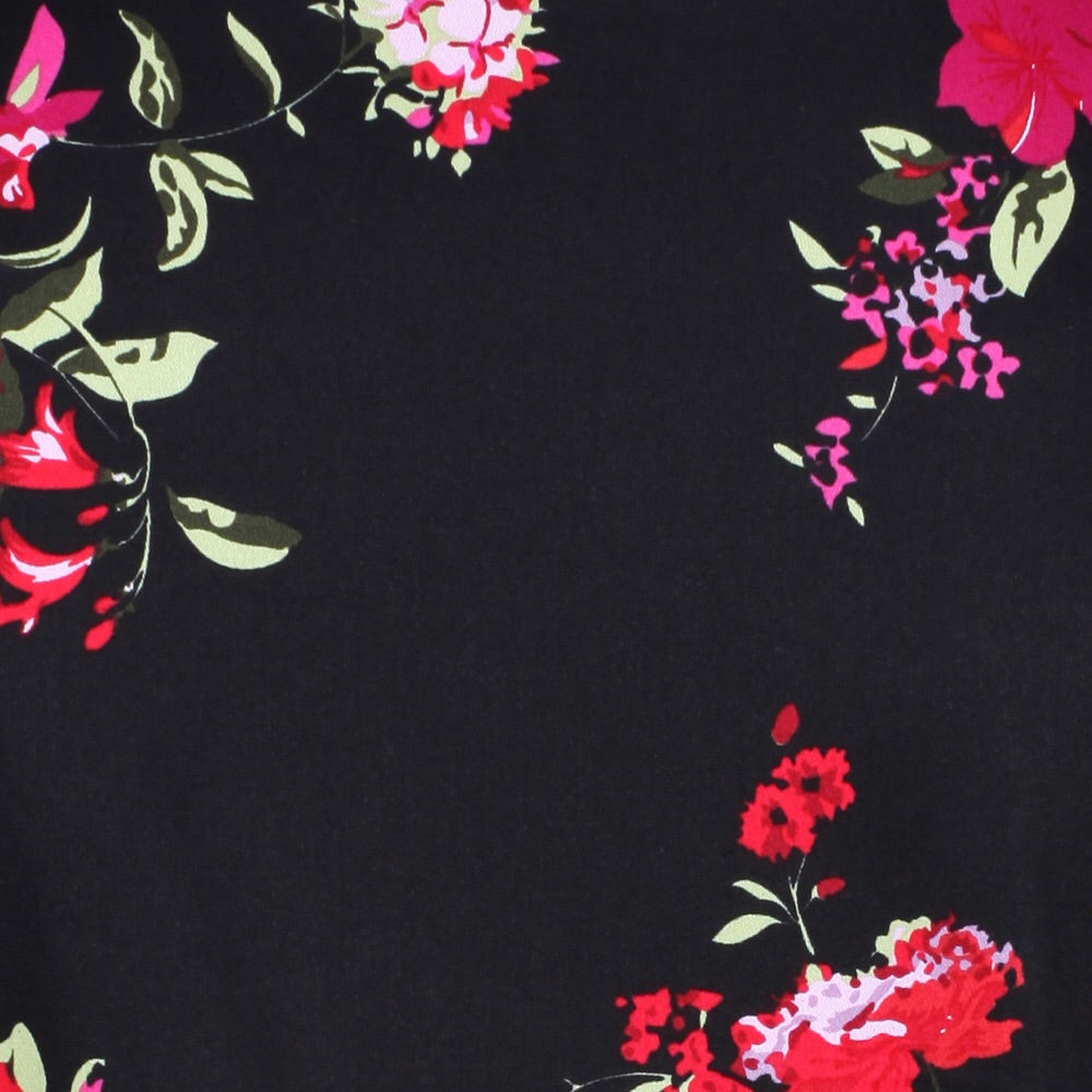 Black Floral Blossom Print Rockabilly 50s Swing Dress