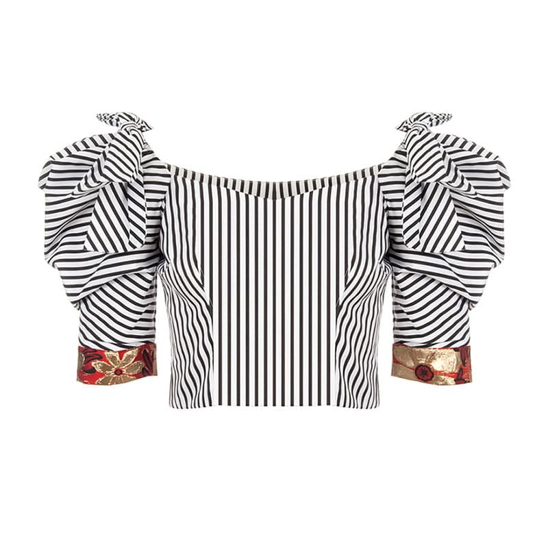 Bow Shoulder Stripe Print Top