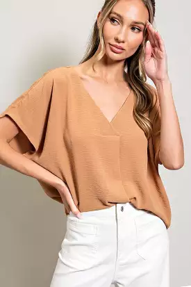 Breezy Short Sleeve Deep V-Neck Blouse