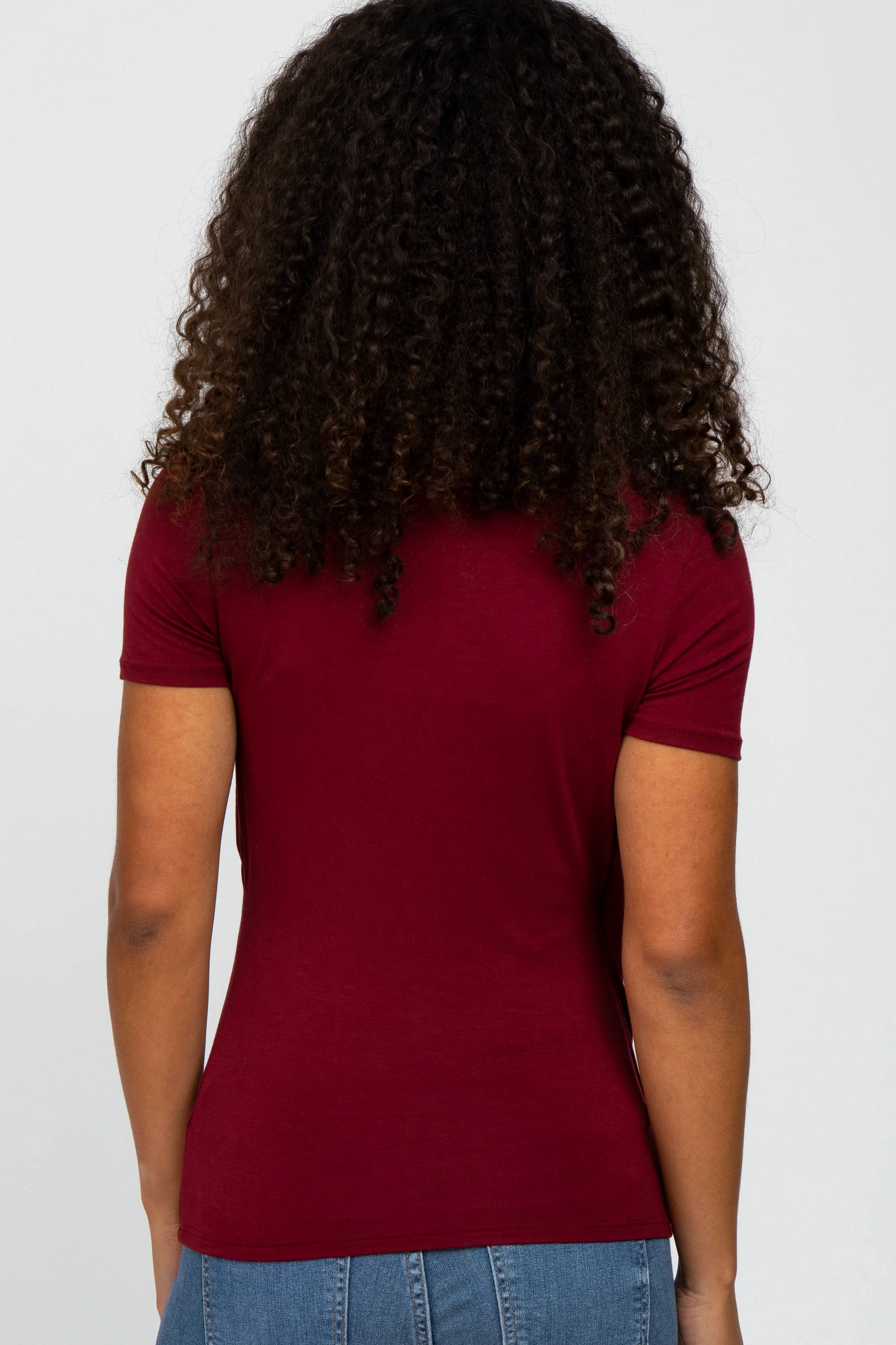 Burgundy Solid Short Sleeve Wrap Front Nursing Top