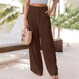 Casual Pants  Ruffled Patch Pocket Wide Leg Pants