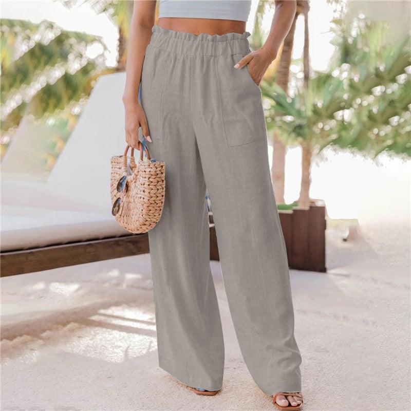 Casual Pants  Ruffled Patch Pocket Wide Leg Pants