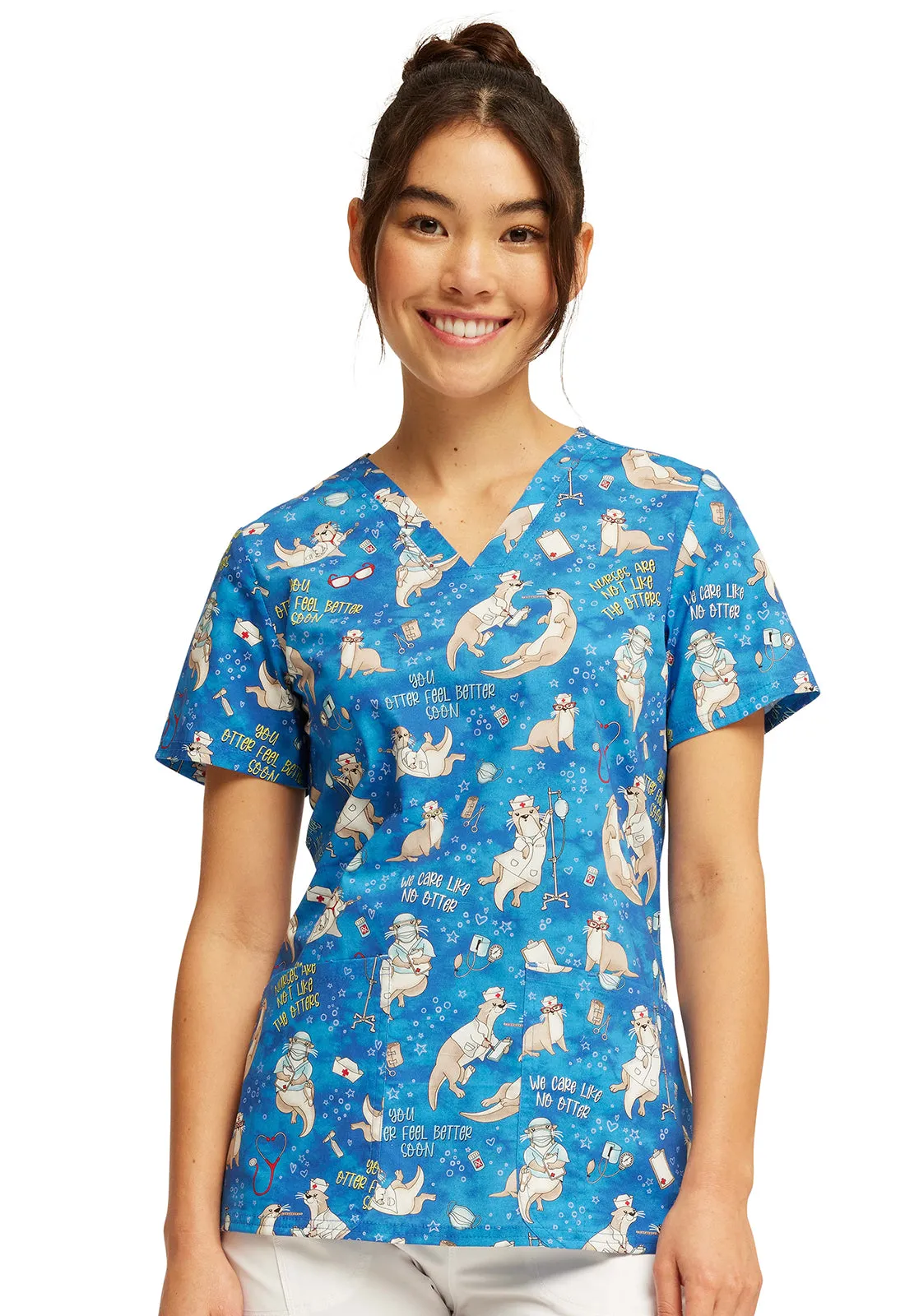 Cherokee V-Neck Print Top in Care Like No Otter