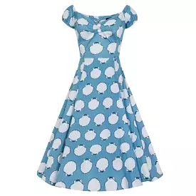 Collectif Sky Blue Seashell Print Sweetheart Neckline 50s Swing Dress