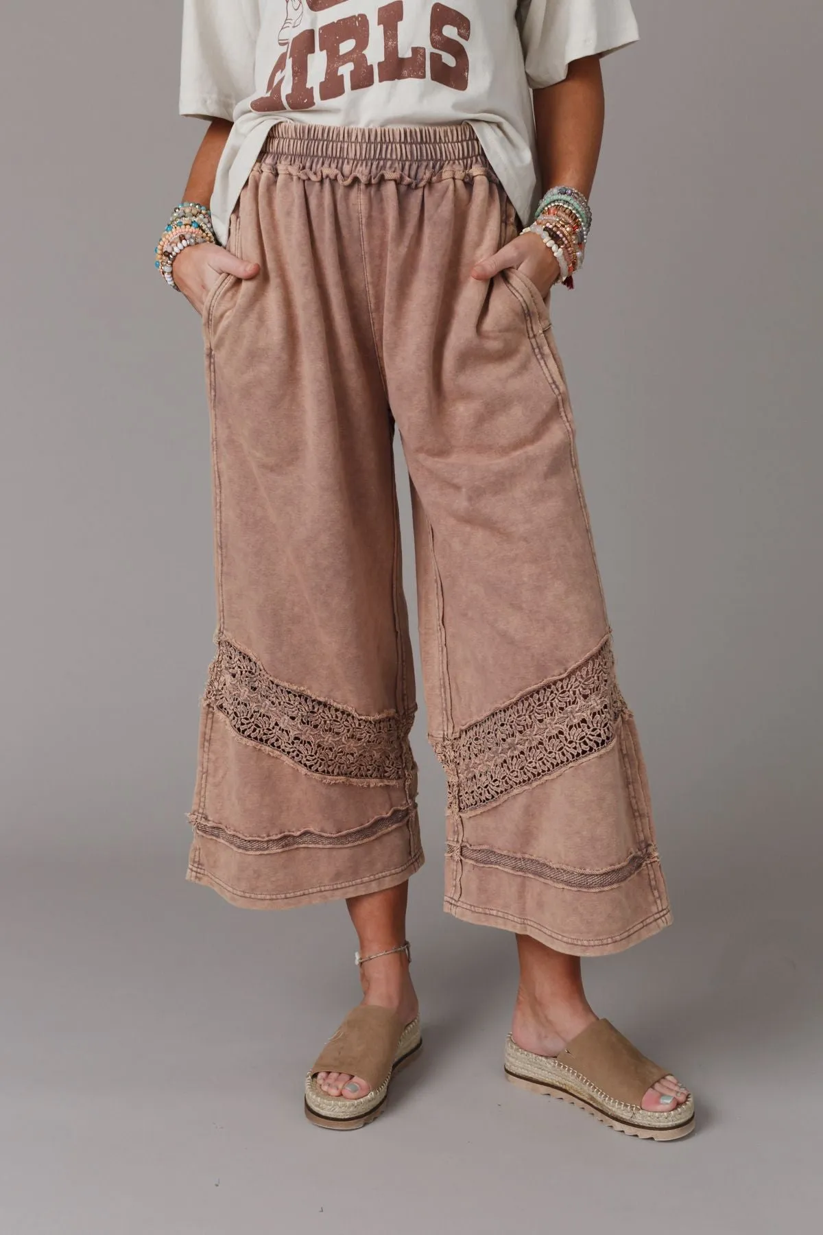 Country Sunshine Crochet Wide Leg Pant - Mocha