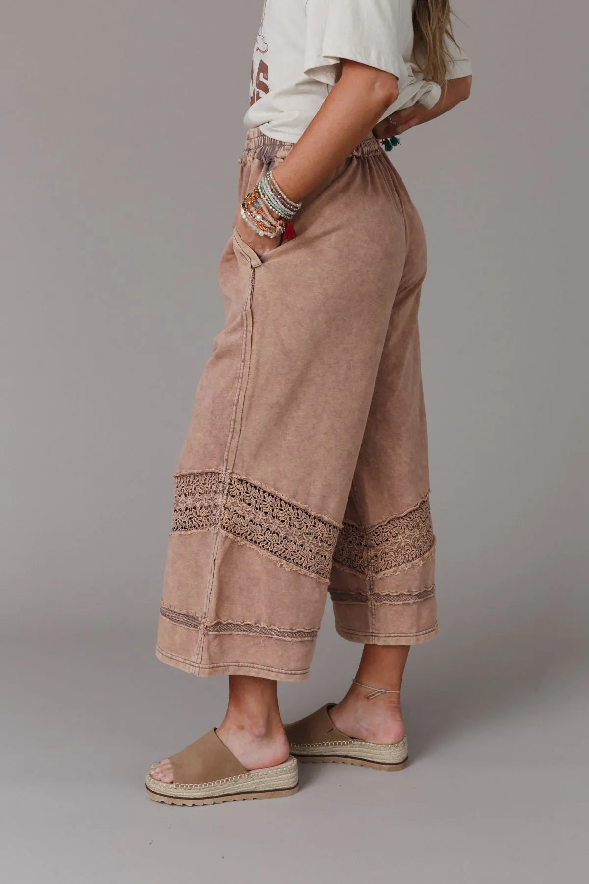 Country Sunshine Crochet Wide Leg Pant - Mocha