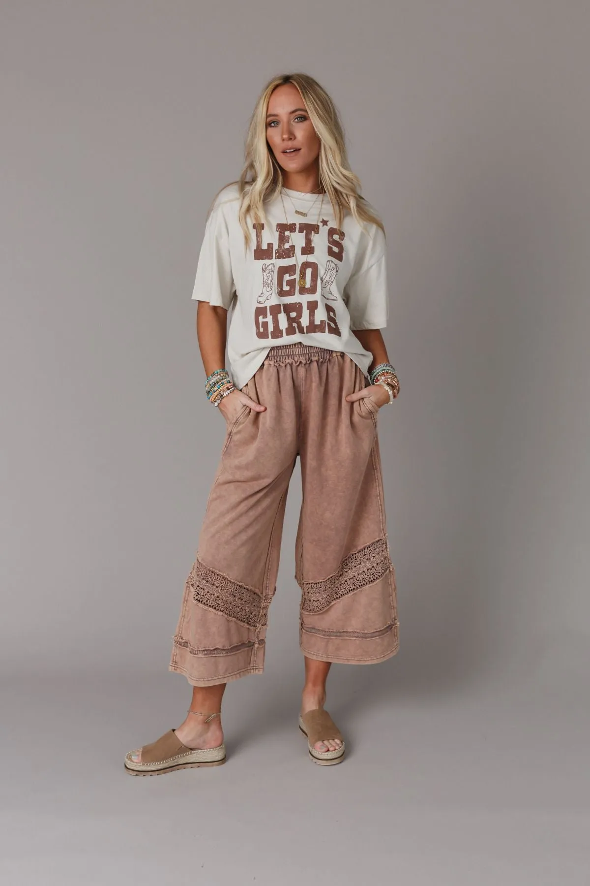 Country Sunshine Crochet Wide Leg Pant - Mocha