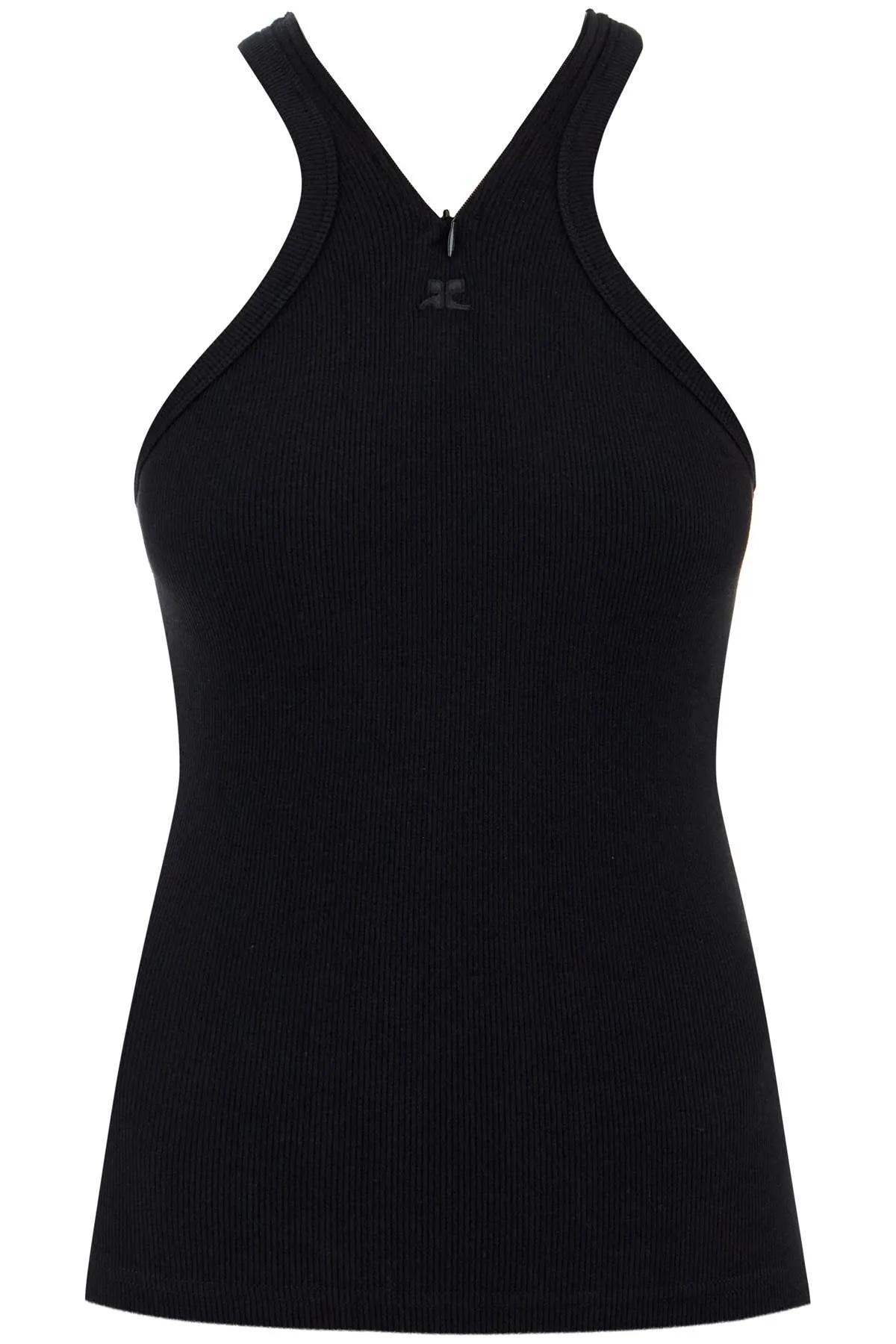 Courreges Ribbed Tank Top With Zipper On The Neckline   Black