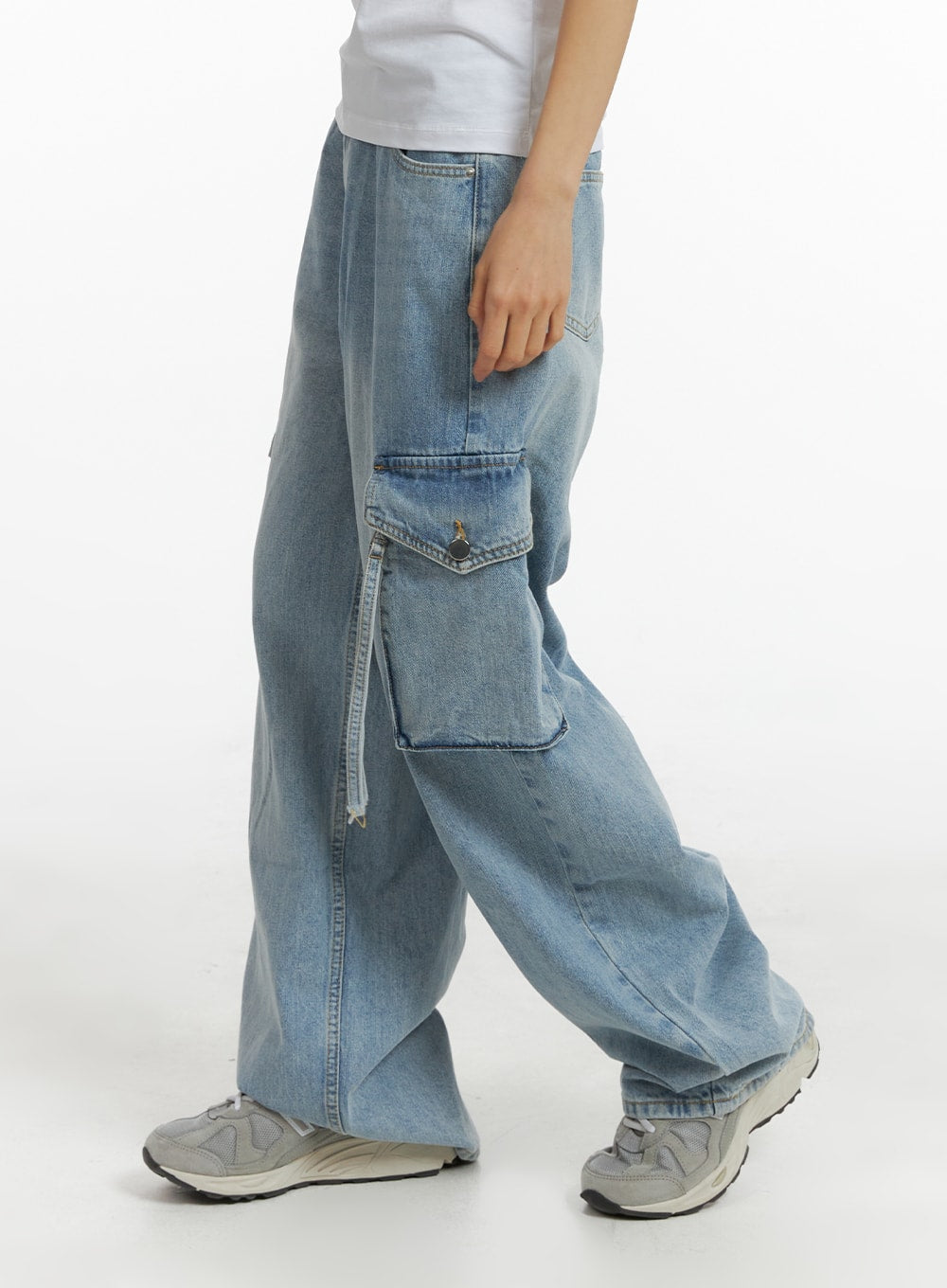 Denim Pocket Cargo Wide Leg Jeans CM407