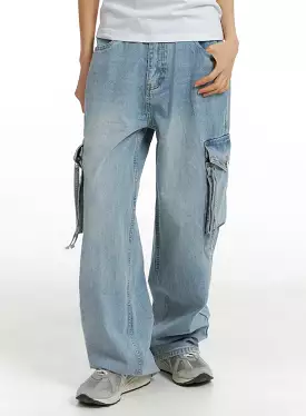 Denim Pocket Cargo Wide Leg Jeans CM407