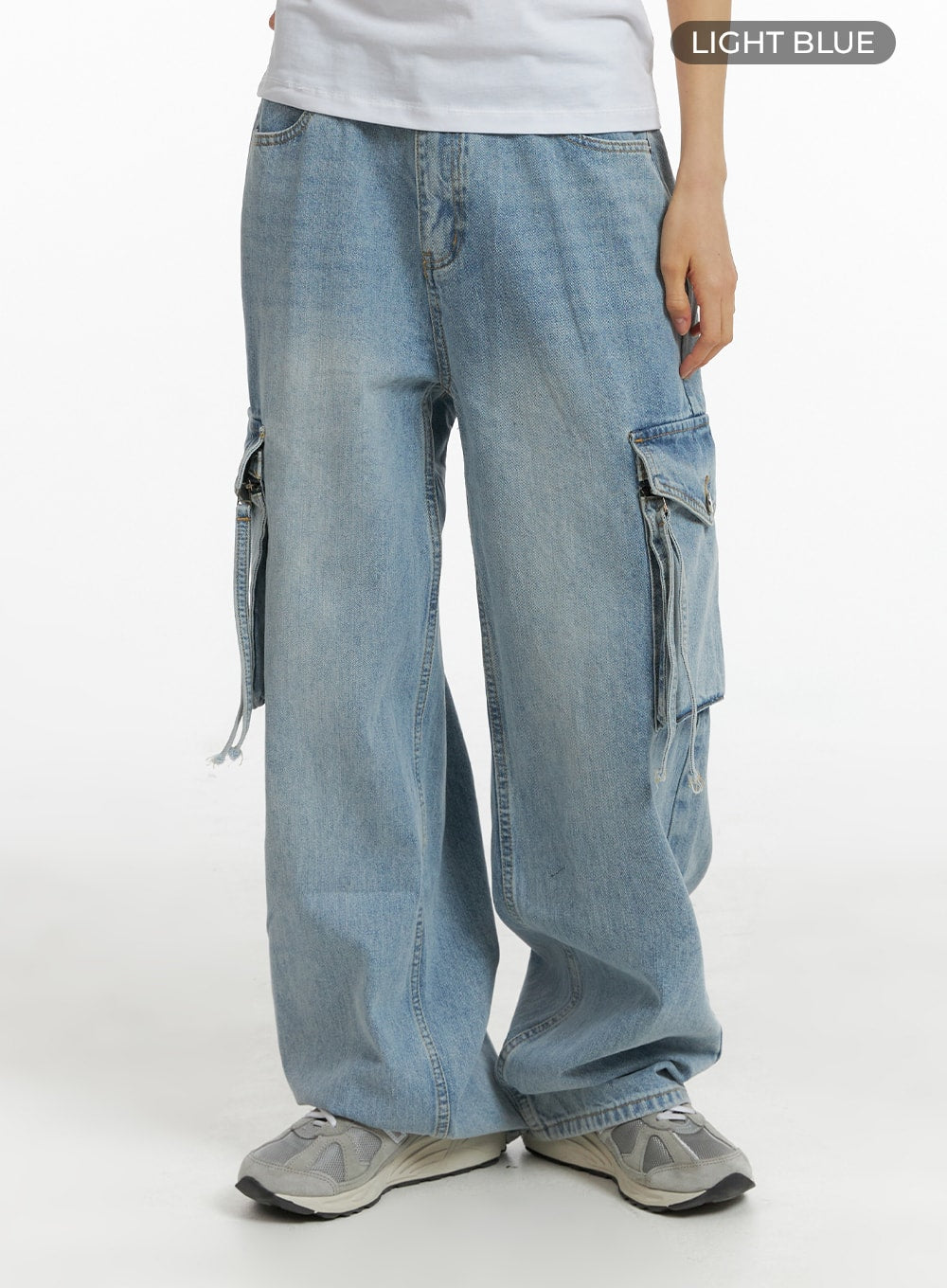 Denim Pocket Cargo Wide Leg Jeans CM407