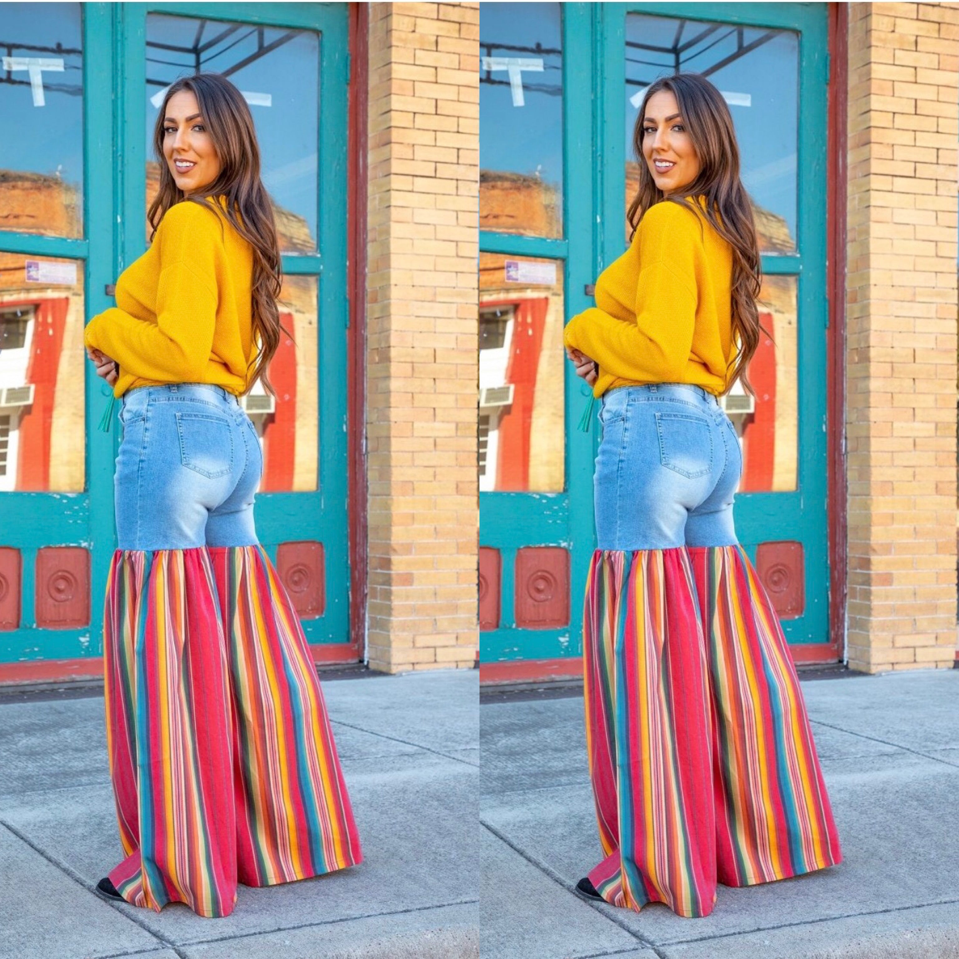 Distressed Light Denim Red Multi Color Palazzo Wide Leg Jeans