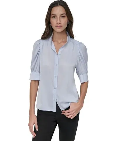 Dkny Jeans Petite Cotton Puff-Sleeve Button-Front Shirt