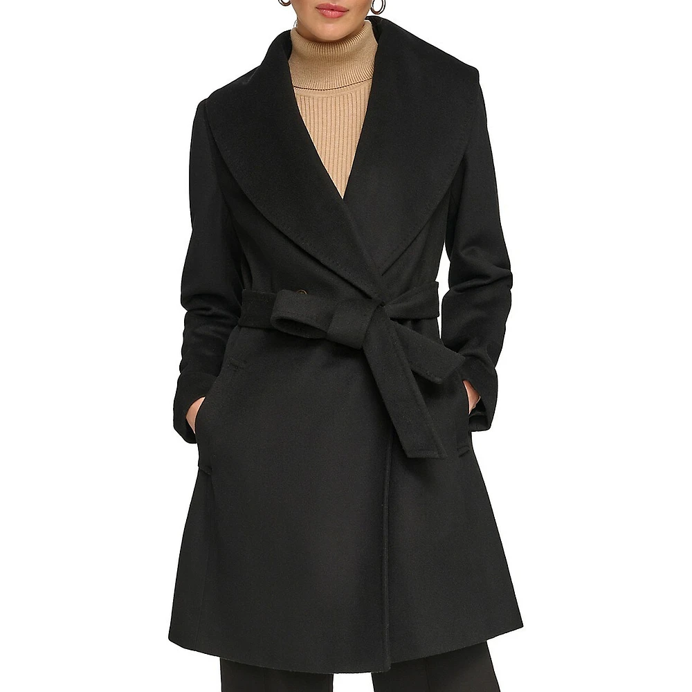 DKNY Wool-Blend Shawl-Collar Wrap Coat