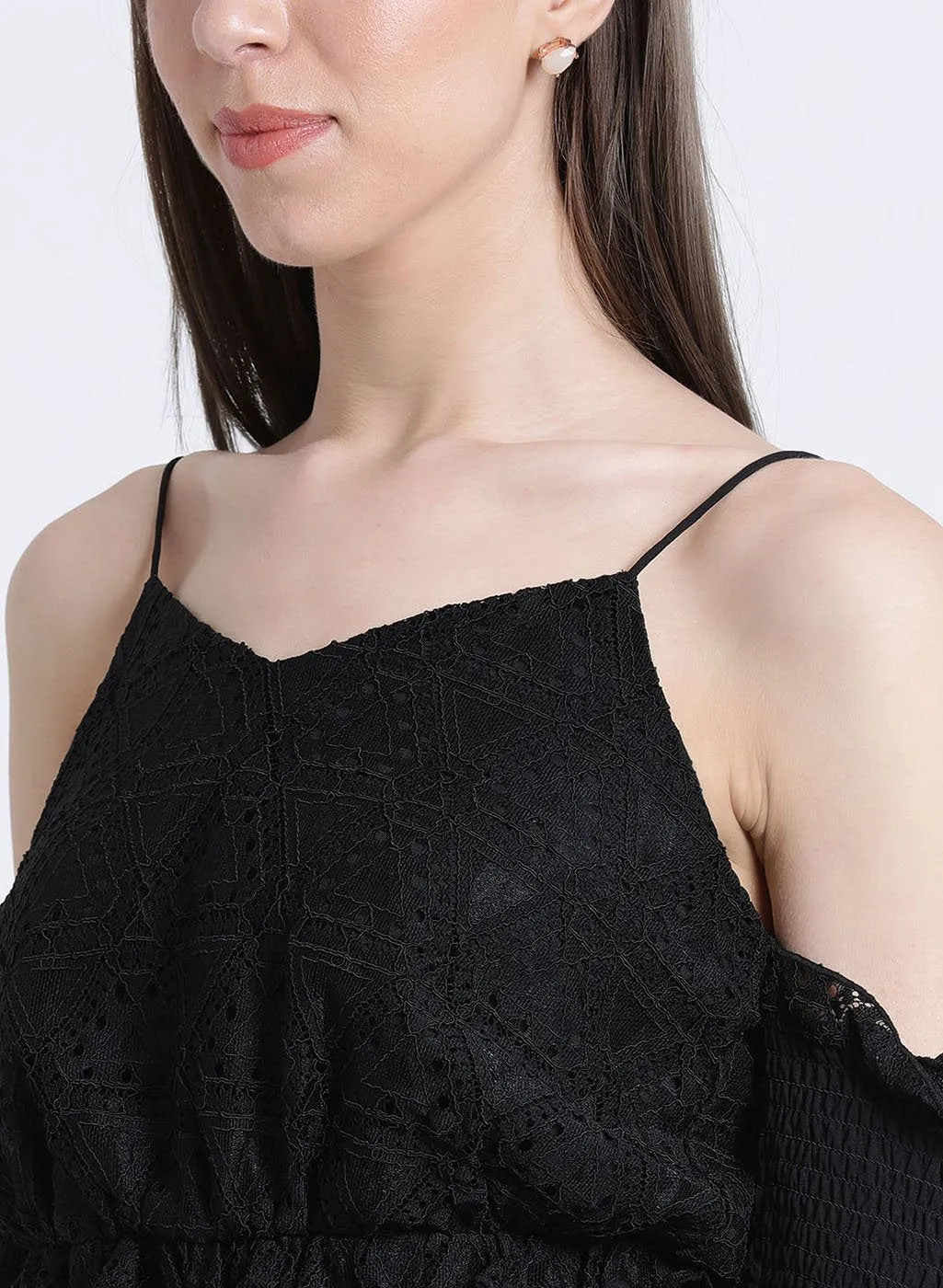 Dream Noir Cold Shoulder Smocking Top