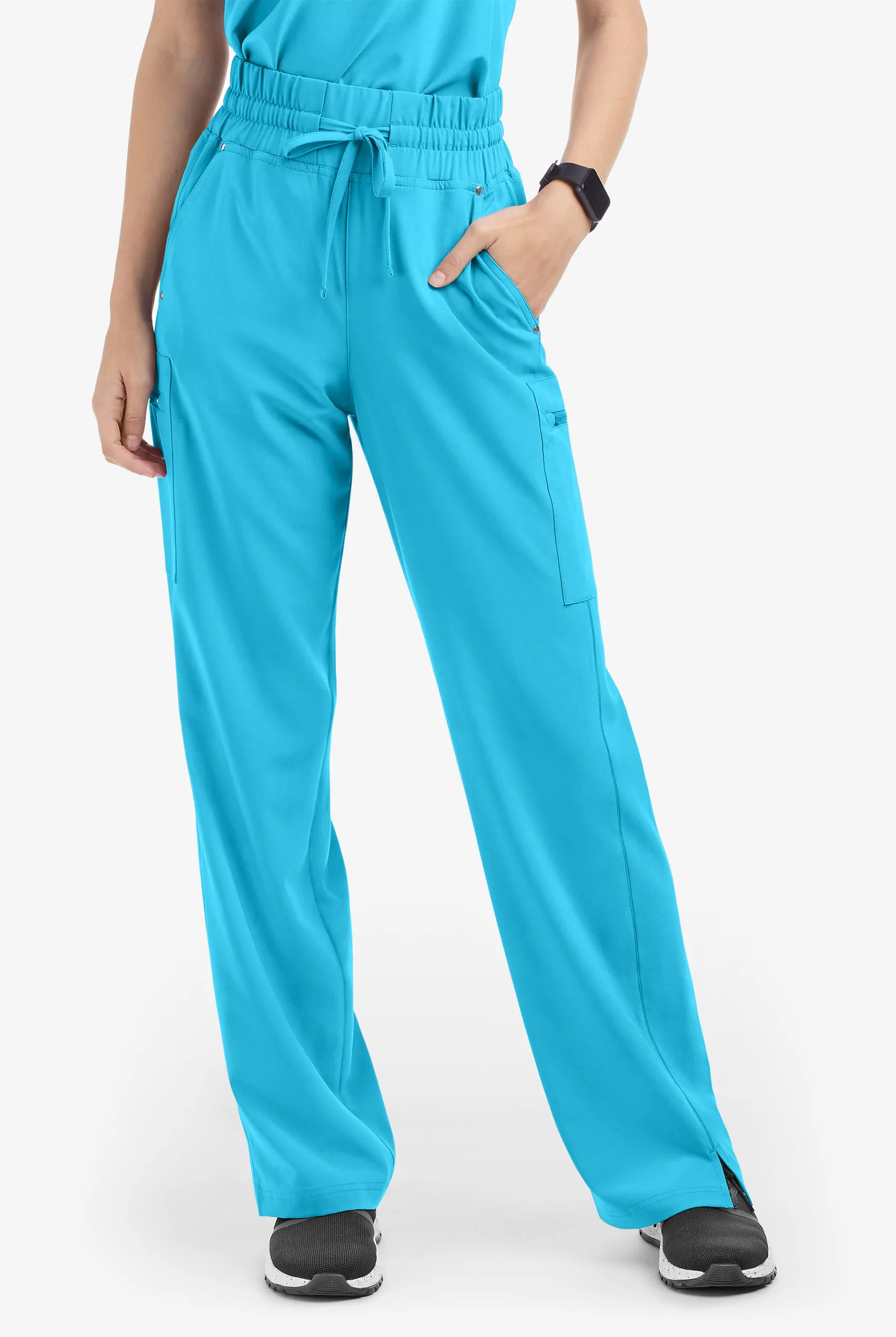 Easy STRETCH Ellie Women's 5-Pocket High Waisted Wide Leg Scrub Pants - Petite