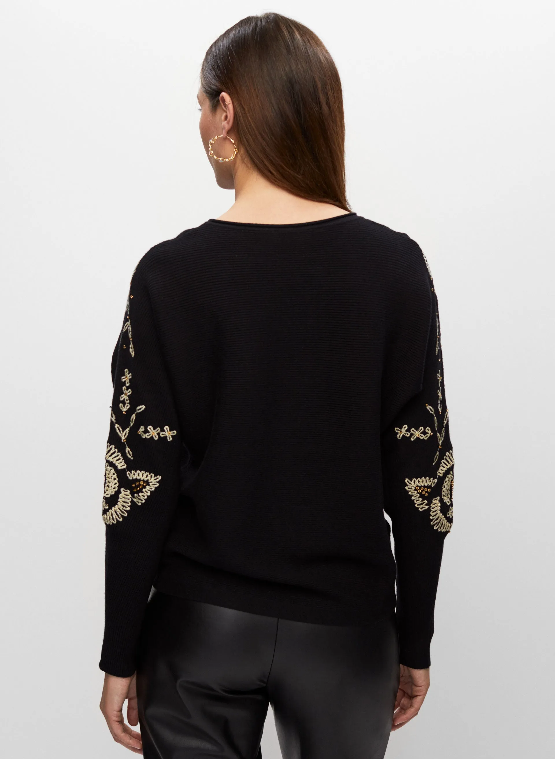 Embroidered Dolman Sleeve Sweater