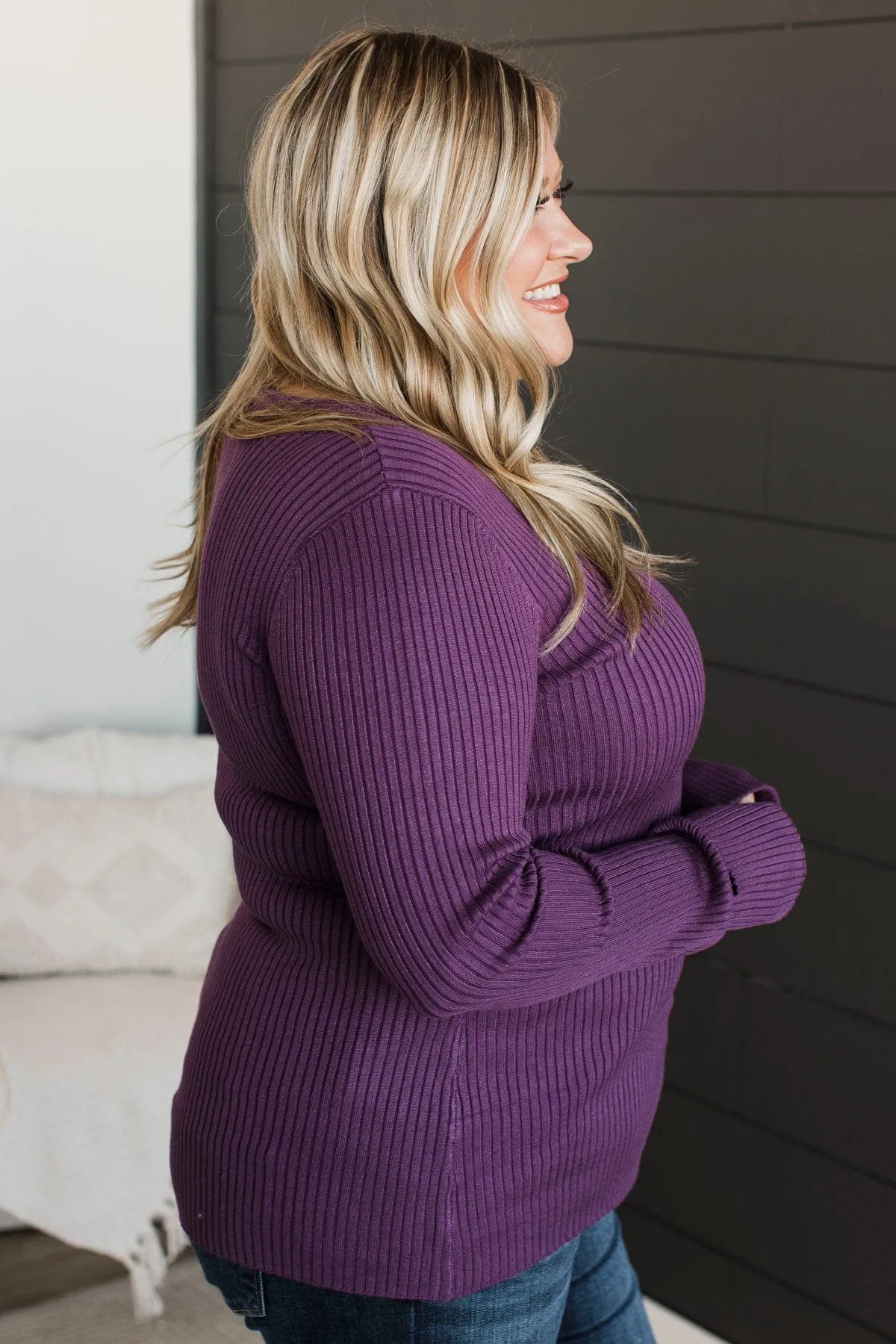 Endlessly Impressive Ribbed Knit Top- Plum