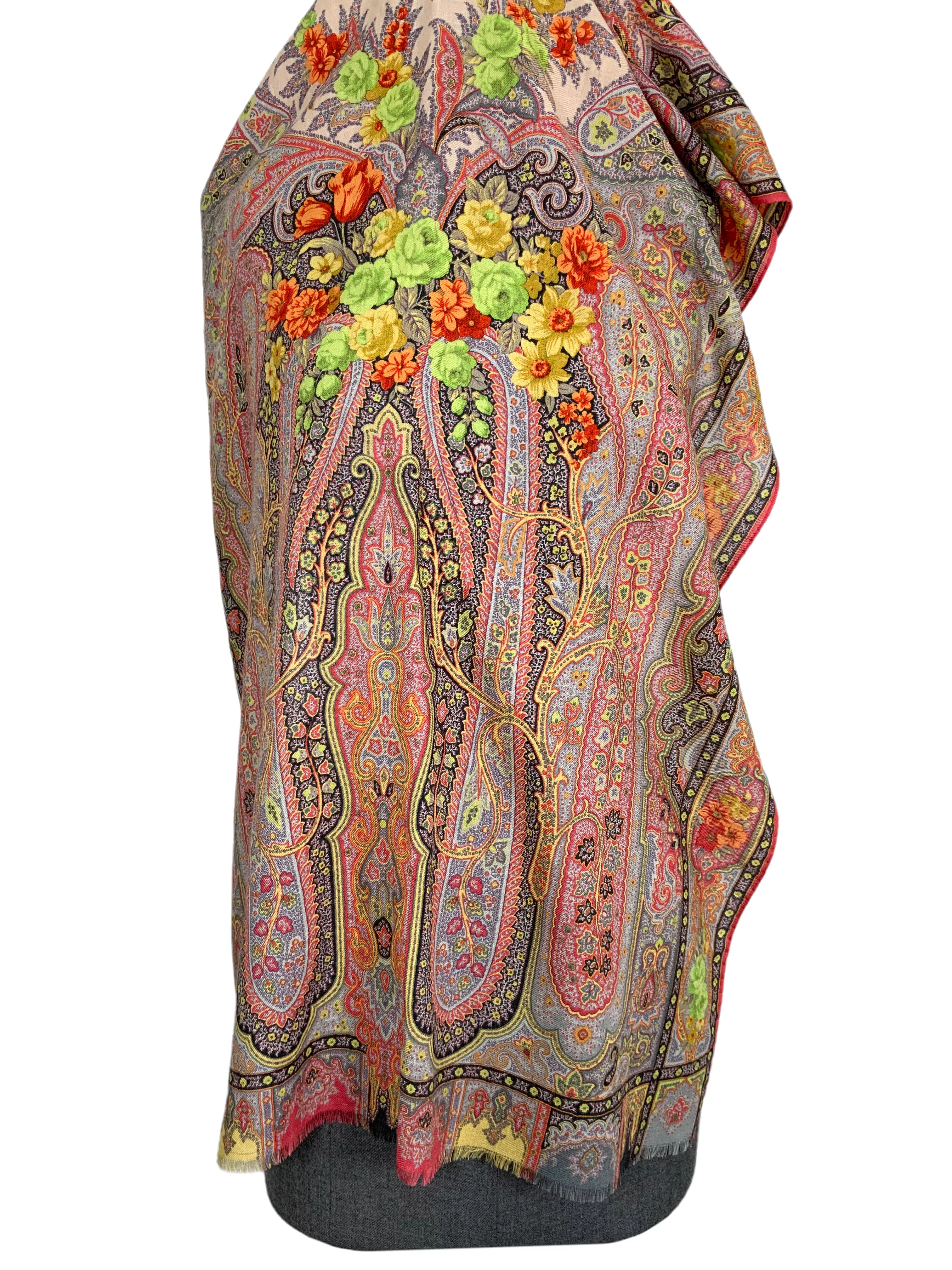 ETRO Floral Paisley Printed Fringe Oblong Scarf