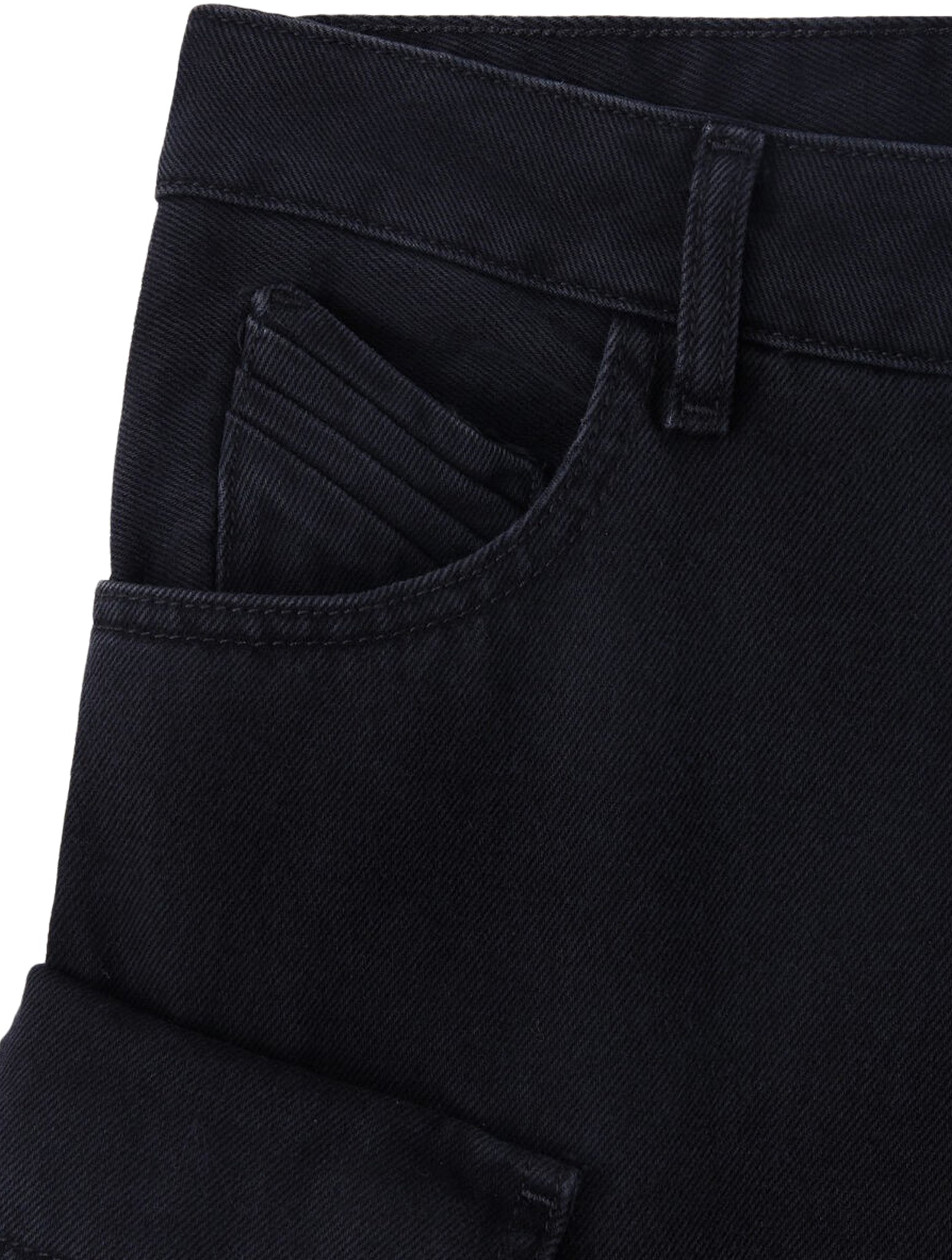 `Fern` cargo pant in black denim with multipockets and wide leg cut.