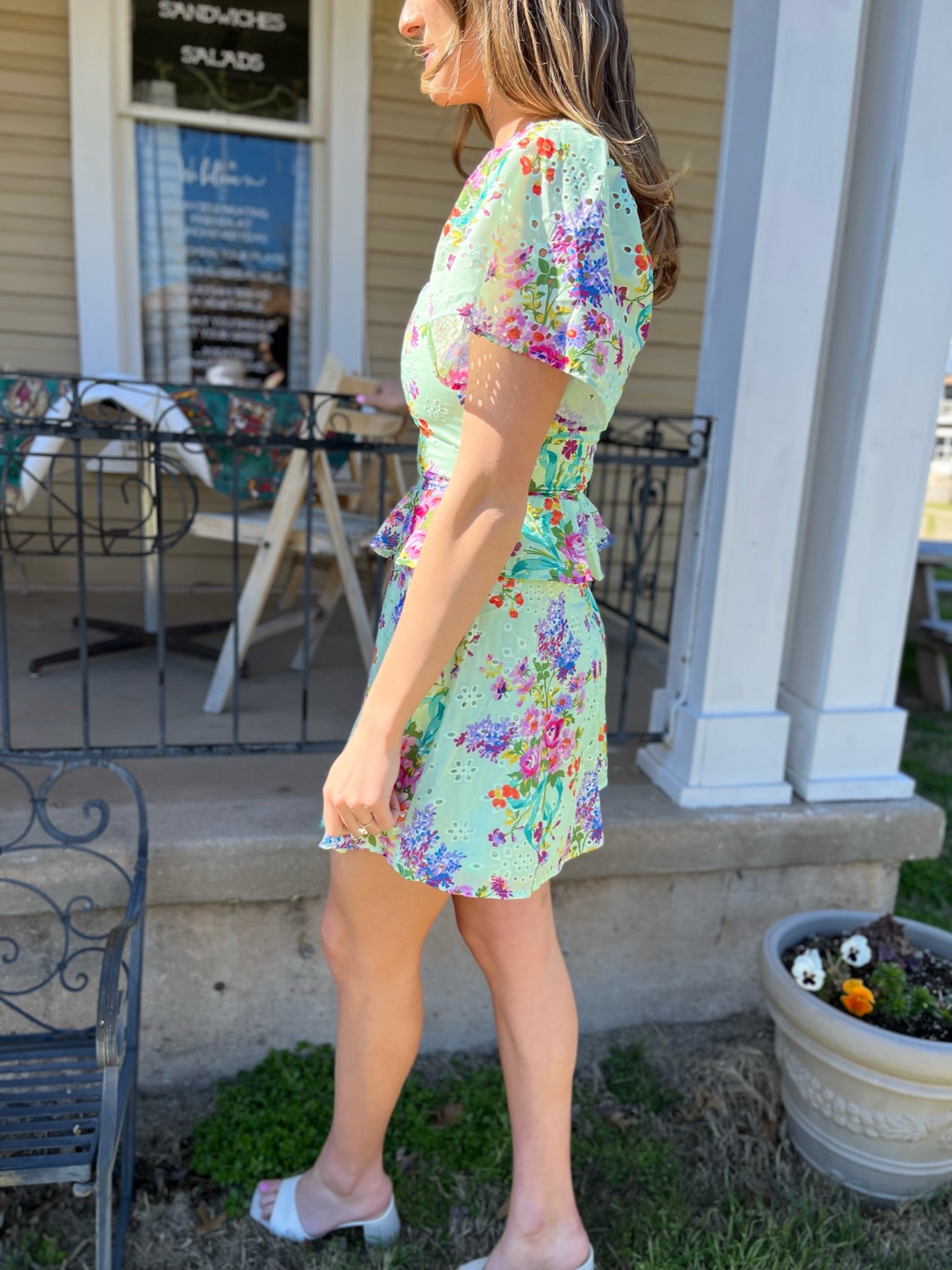 Floral Printed Eyelet Dress- Mint