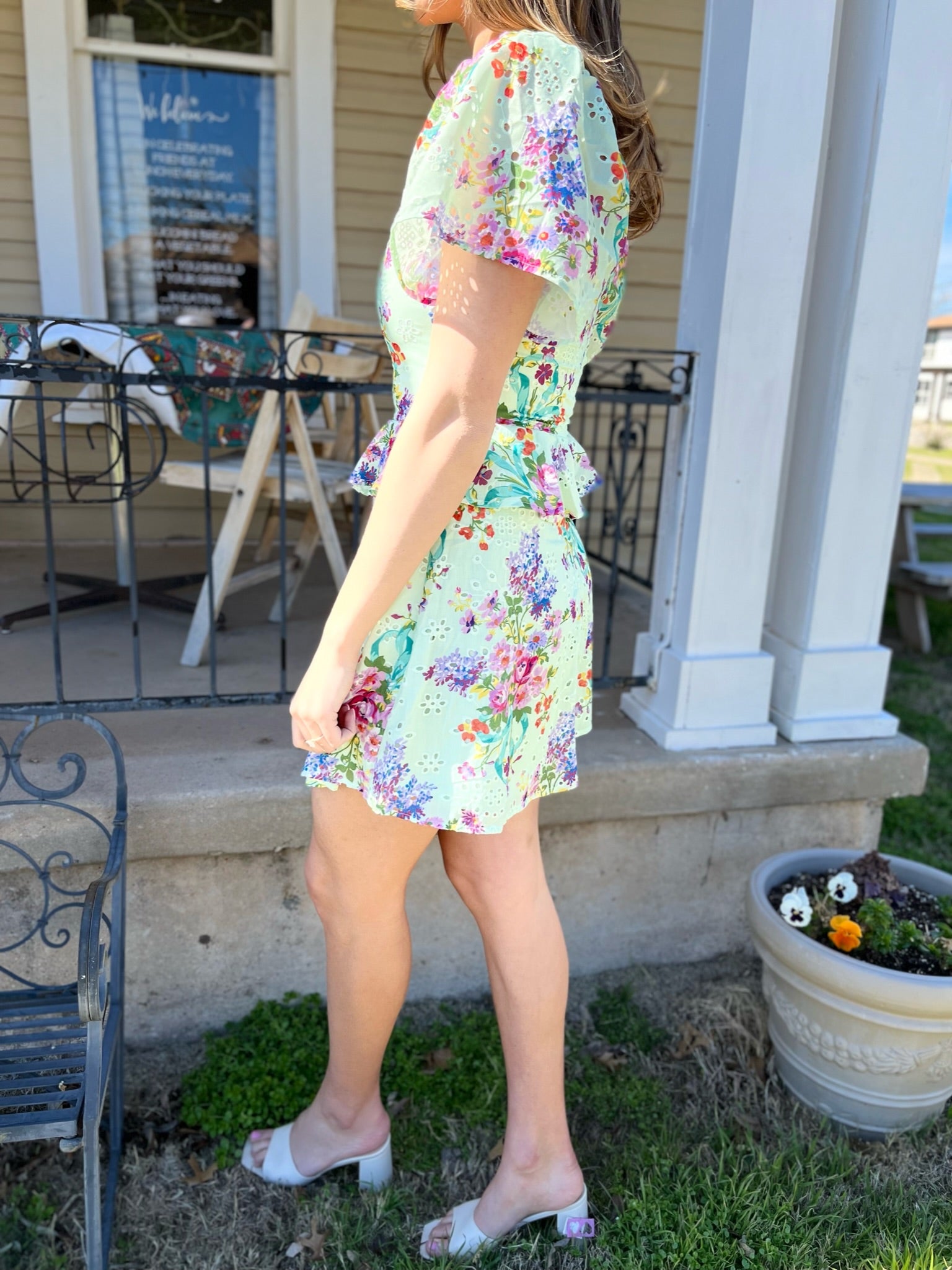 Floral Printed Eyelet Dress- Mint