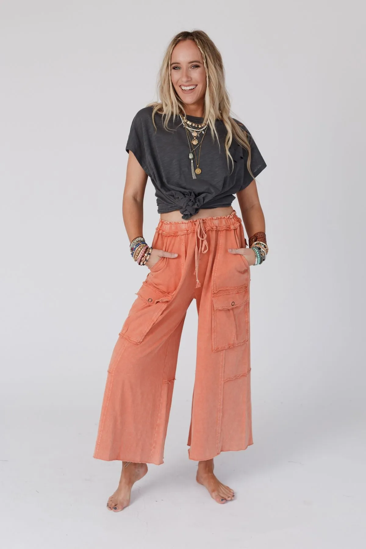 Game On Cargo Wide Leg Pant - Burnt Orange