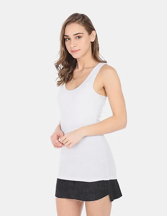 GAP Women White Women Pure Body Modal Ribbed Tank Top