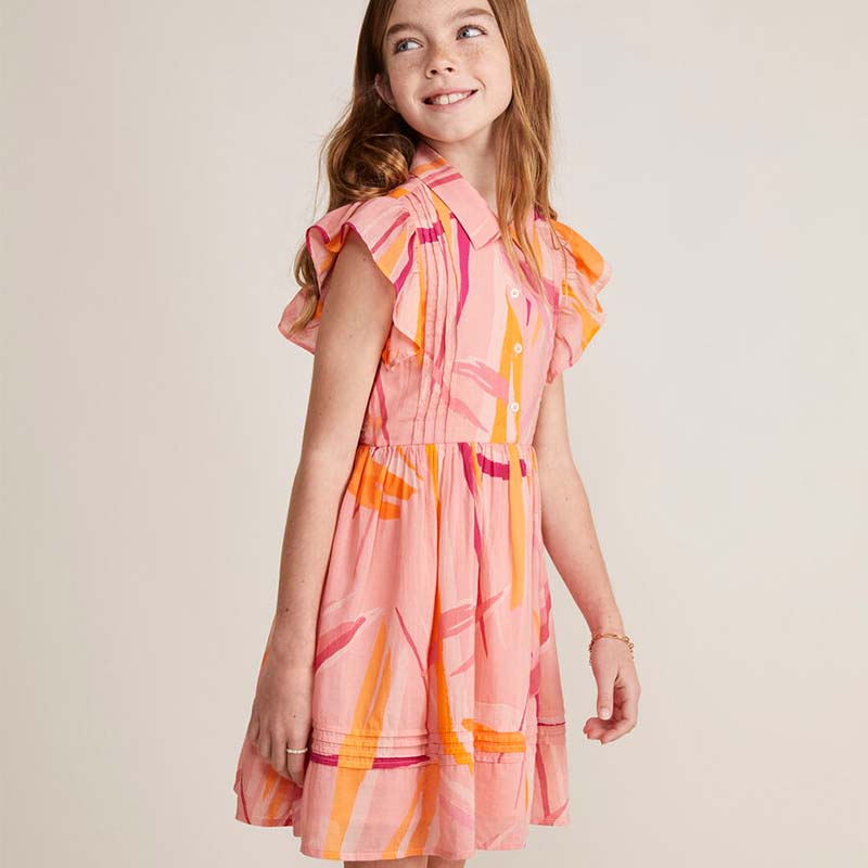 Girls Printed Pintuck Shirt Dress