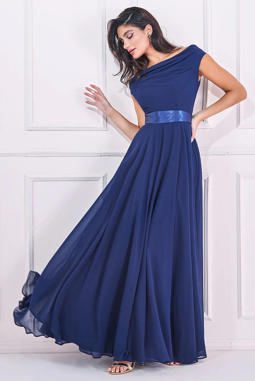 Goddiva Cowl Neck Chiffon Maxi Dress