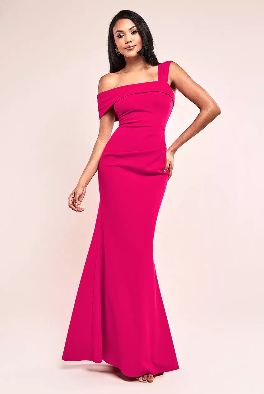 Goddiva Off The Shoulder Pleated Waist Maxi Dress