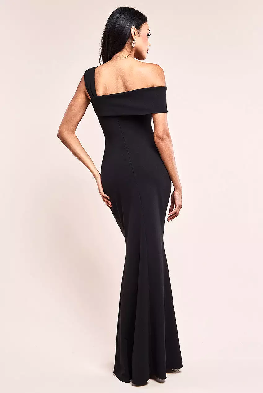 Goddiva Off The Shoulder Pleated Waist Maxi Dress