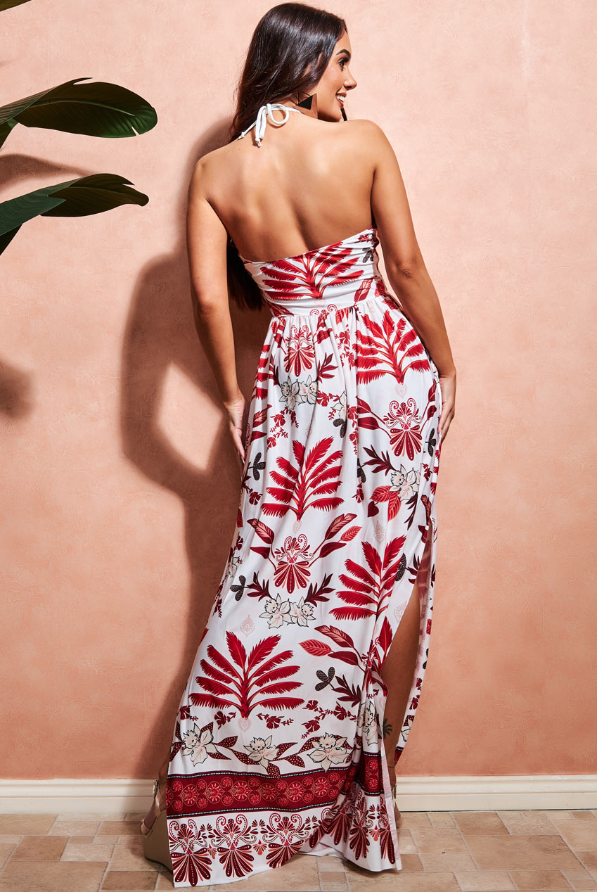 Goddiva Printed Tie Back Maxi Dress