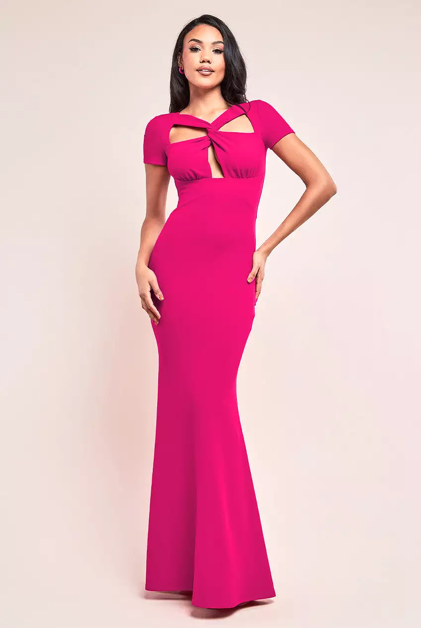 Goddiva Scuba Crepe Twist Cutout Maxi Dress